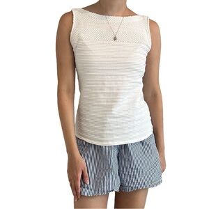 Anthropologie Sleeveless Blouse Boat Neck White Textured Boho Summer Size Small